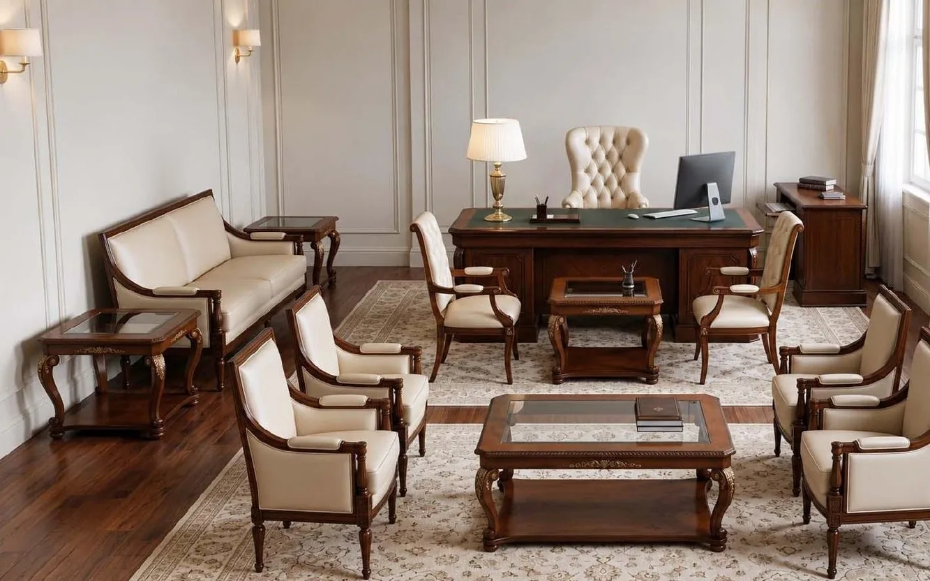 Diseño a medida: despacho de dirección clásico con zona de estar y mesa de trabajo