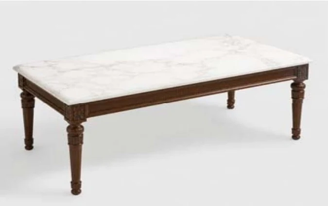 Mesa de centro clásica con sobre de mármol y patas torneadas