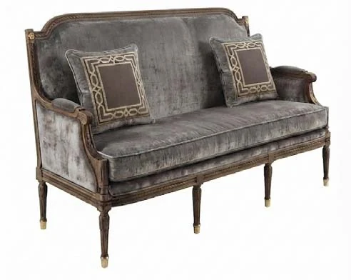 Classic sofa in grey velvet with gold details